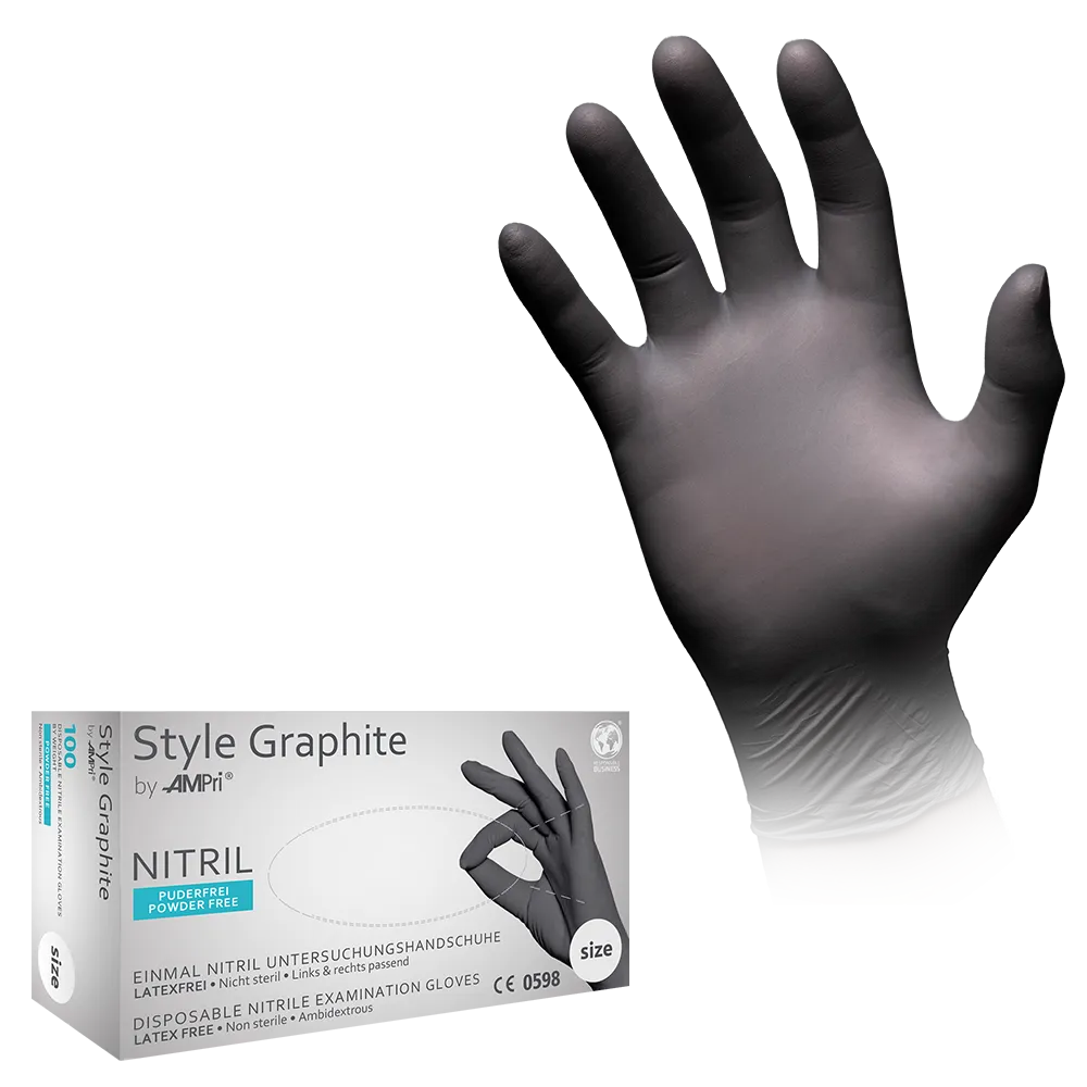 Nitrilhandschuhe, anthrazit, Größe M, puderfrei, Style GRAPHITE by Ampri: Nitril Einmalhandschuhe als Schutzhandschuhe und Untersuchungshandschuhe aus Nitril kaufen.