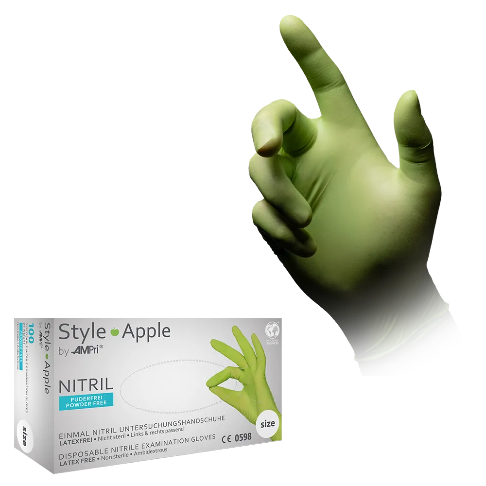 Nitrilhandschuhe, apfelgrün, grün, Größe M, puderfrei, Style Apple by Med-Comfort: Nitril Einmalhandschuhe als Schutzhandschuhe und Untersuchungshandschuhe aus farbigem Nitril kaufen.