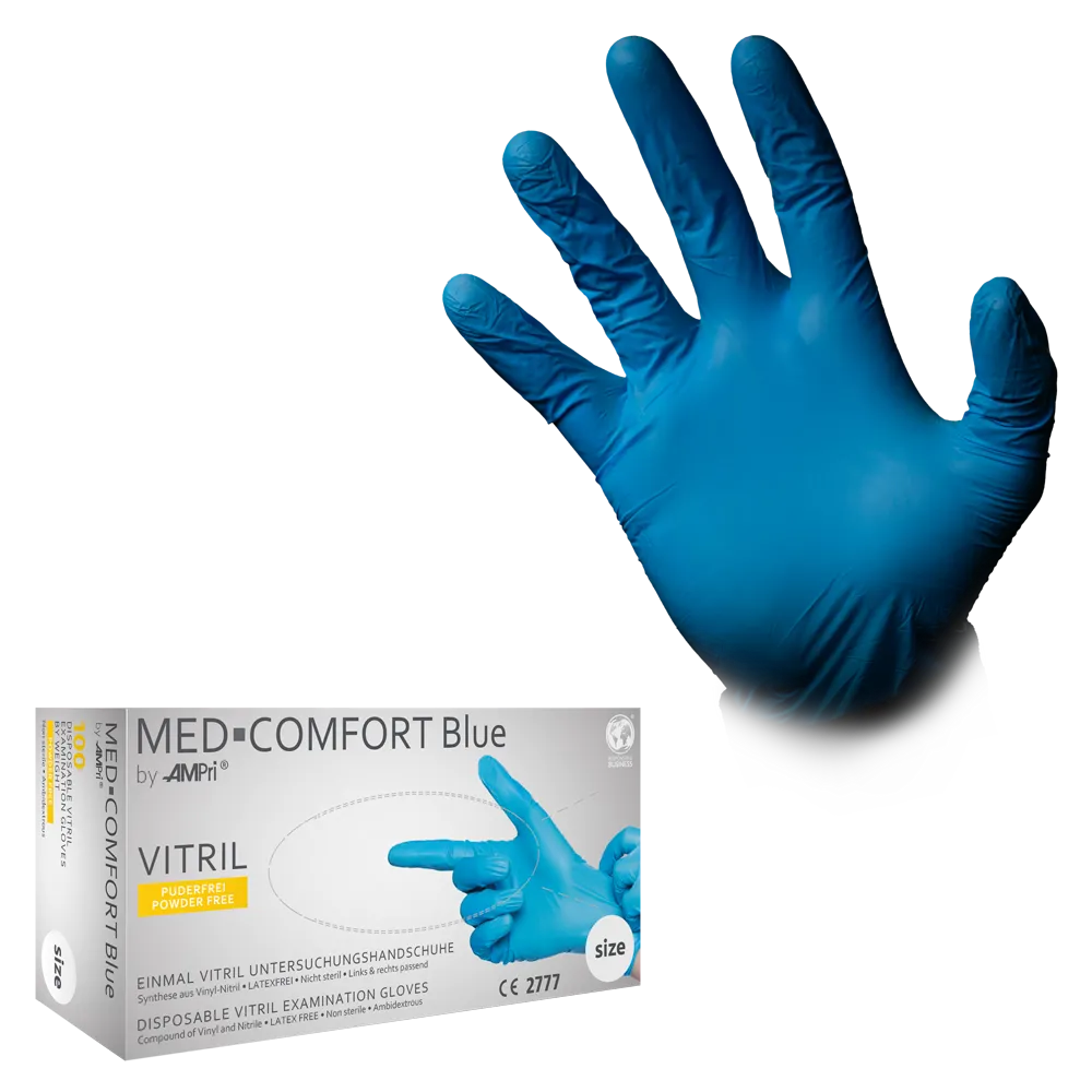 Vitrilhandschuhe, blau, Größe M, puderfrei, Med-Comfort blue Vitril: Vitril Einmalhandschuhe & Schutzhandschuhe als PSA kaufen.