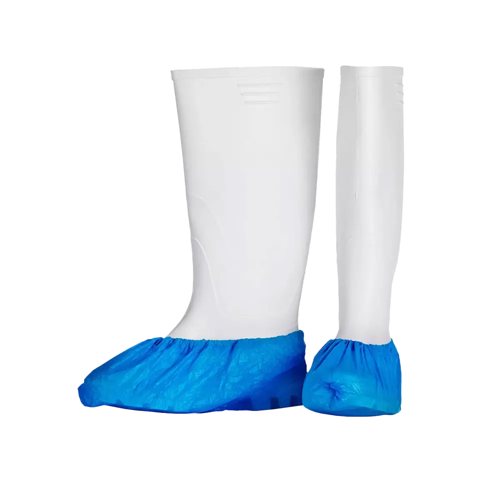 PE Einmal Überziehschuhe, 15 x 42 cm, blau, Polyethylen, Med-Comfort: Einweg Überschuhe mit eingefasstem Latexgummi als hygienische Schutzüberschuhe kaufen.