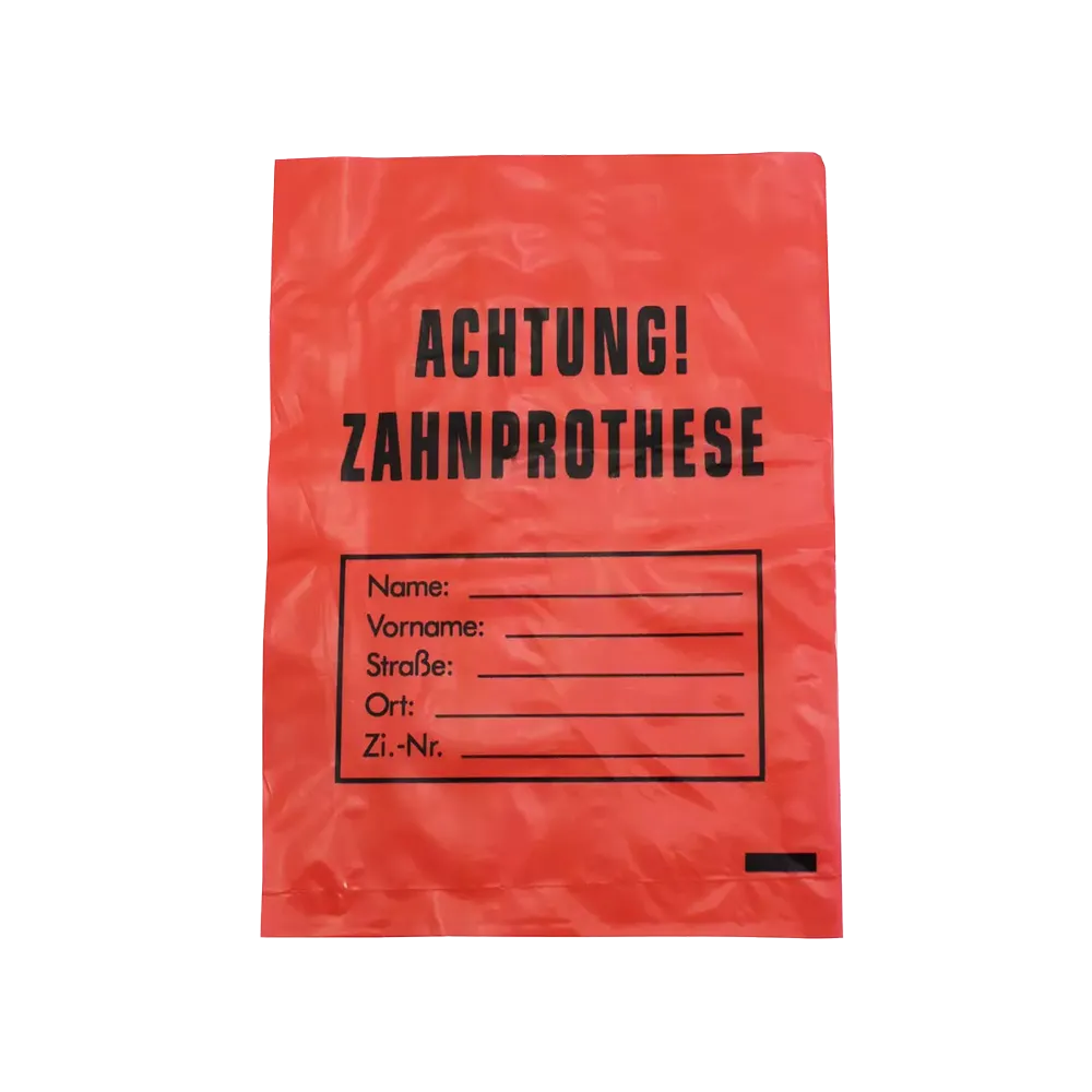 LDPE Zahnprothesenbeutel, Farbe rot, 17 x 24 cm: Beutel für Zahnprothesen als Stations- und Patientenbedarf kaufen.